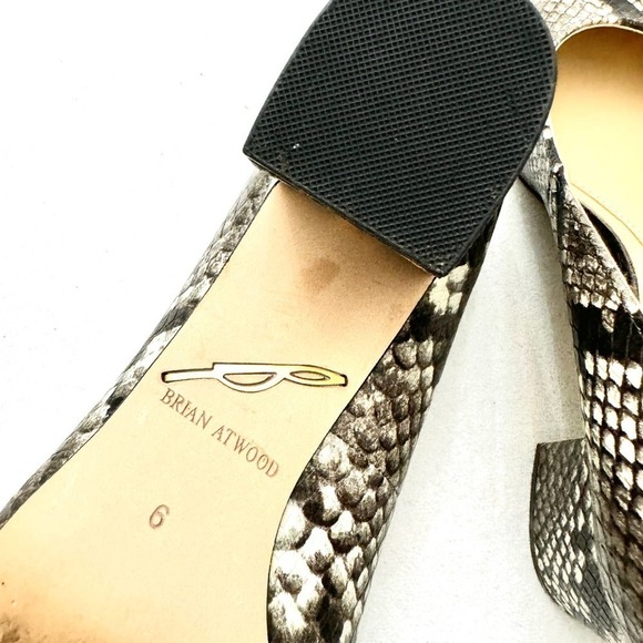 Brian Atwood Snakeskin Printed Pointy Toe Block Heel SZ6 - Picture 6 of 8